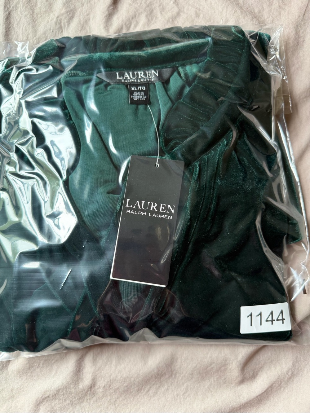 NEW Lauren Ralph Lauren Green Velvet Top Tie Neck Puff Sleeve Romantic Poet XL - Picture 9 of 9